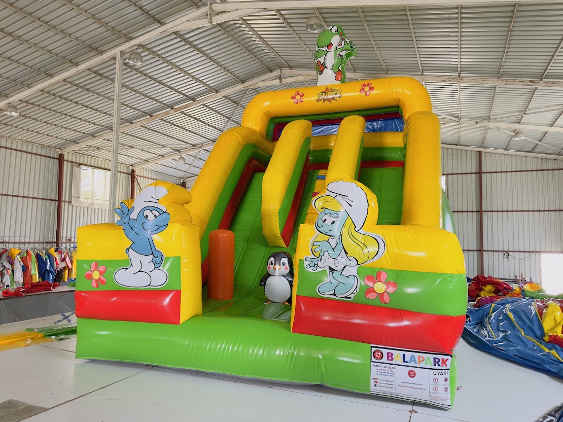 Şişme Şirinler Temalı Kaydırak 7.5x4.5x6